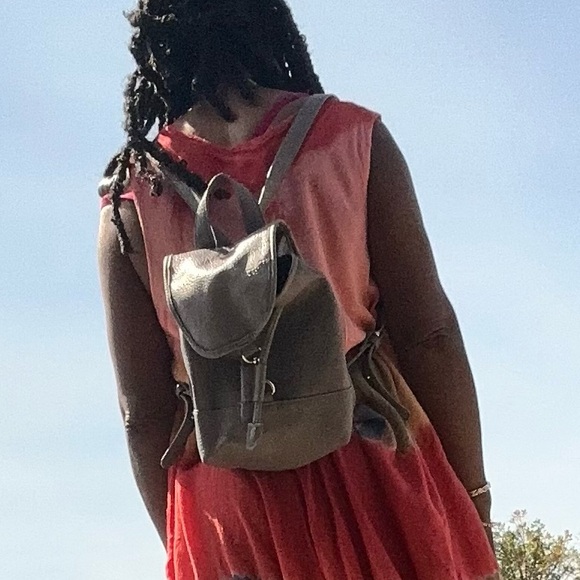 Free People gray pebbled  small Vegan leather  backpack - Picture 10 of 16